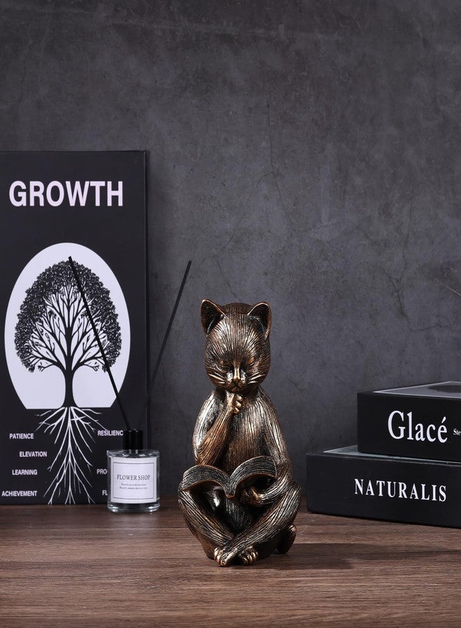 SHENGTIAN 6.38in Thinker Cat Reading Statue - Vintage Library & Shelf Decor, Hand-Painted Antique Brass Resin Sculpture for Cat Lovers - Retro Desk Ornament & Home Decor Figurine - Image 3